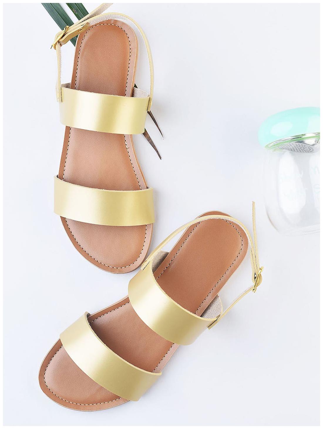 

STREETSTYLESTORE Women Gold Open Toe Flats