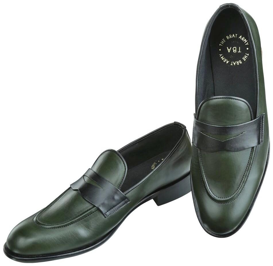 

THE BRAT ARMY Men Green Black Loafers - PICTON OLIVE GREEN 11