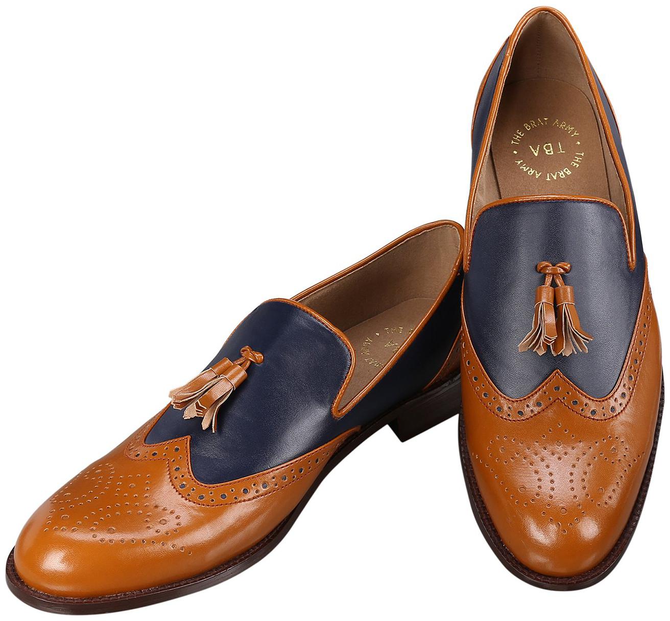 

THE BRAT ARMY Men Blue Tan Loafers - STEFANO BLUE TAN 8