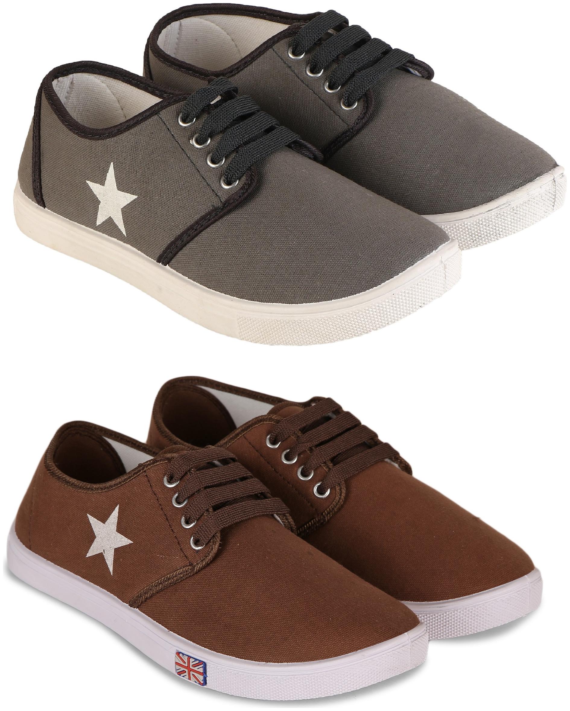 

TREADFIT Stylish pack of 2 Casual Shoes Men Grey Brown Sneakers