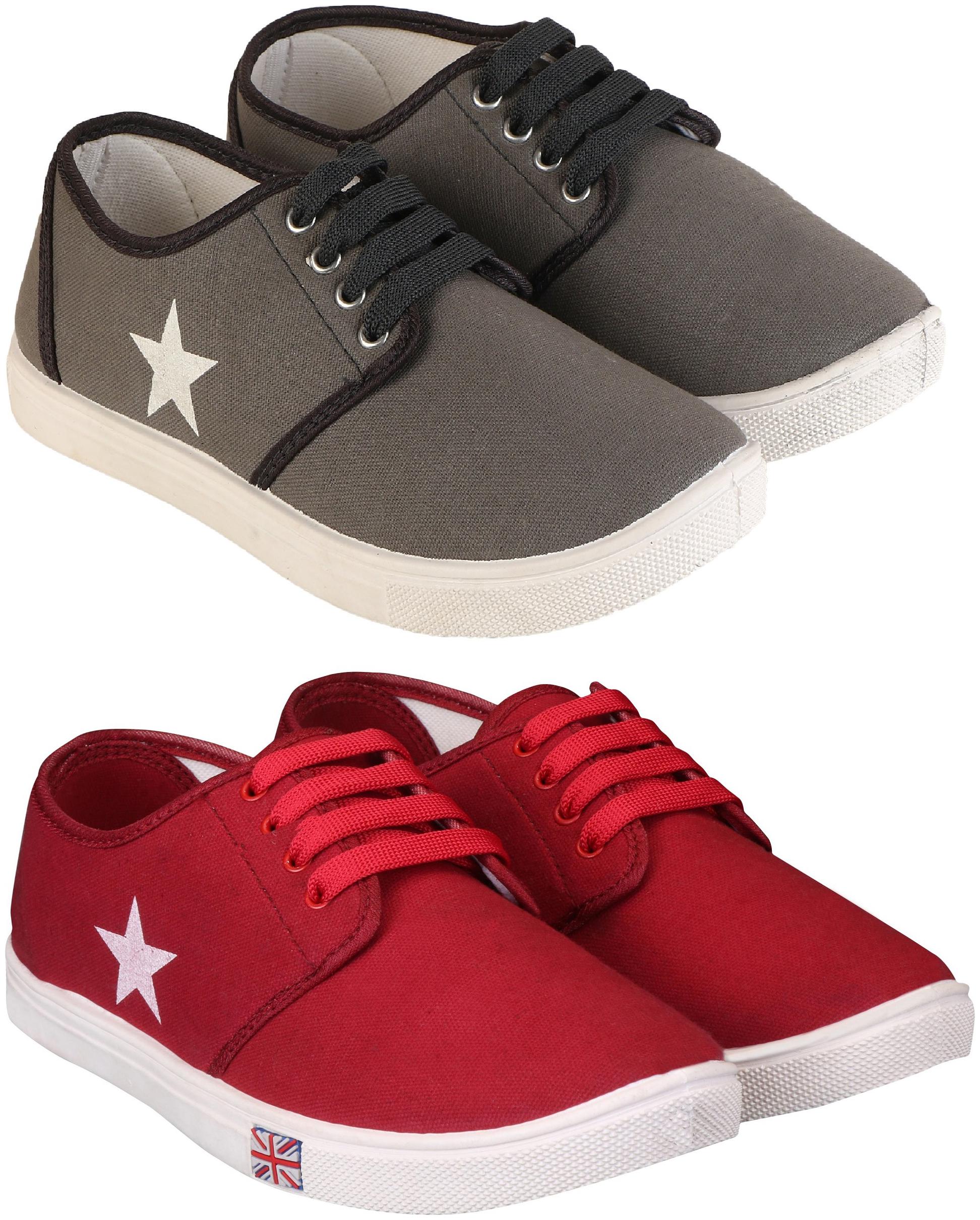 

TREADFIT Stylish pack of 2 Casual Shoes Men Grey Red Sneakers