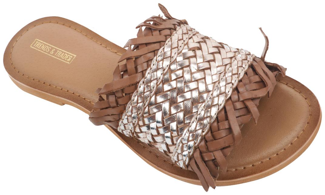 

Trends Trades Womens Hand-Woven Genuine Tan Gold Leather Flats