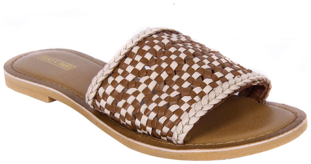 

Trends Trades Womens Hand-Woven Laser Cut Genuine Tan Leather Flats