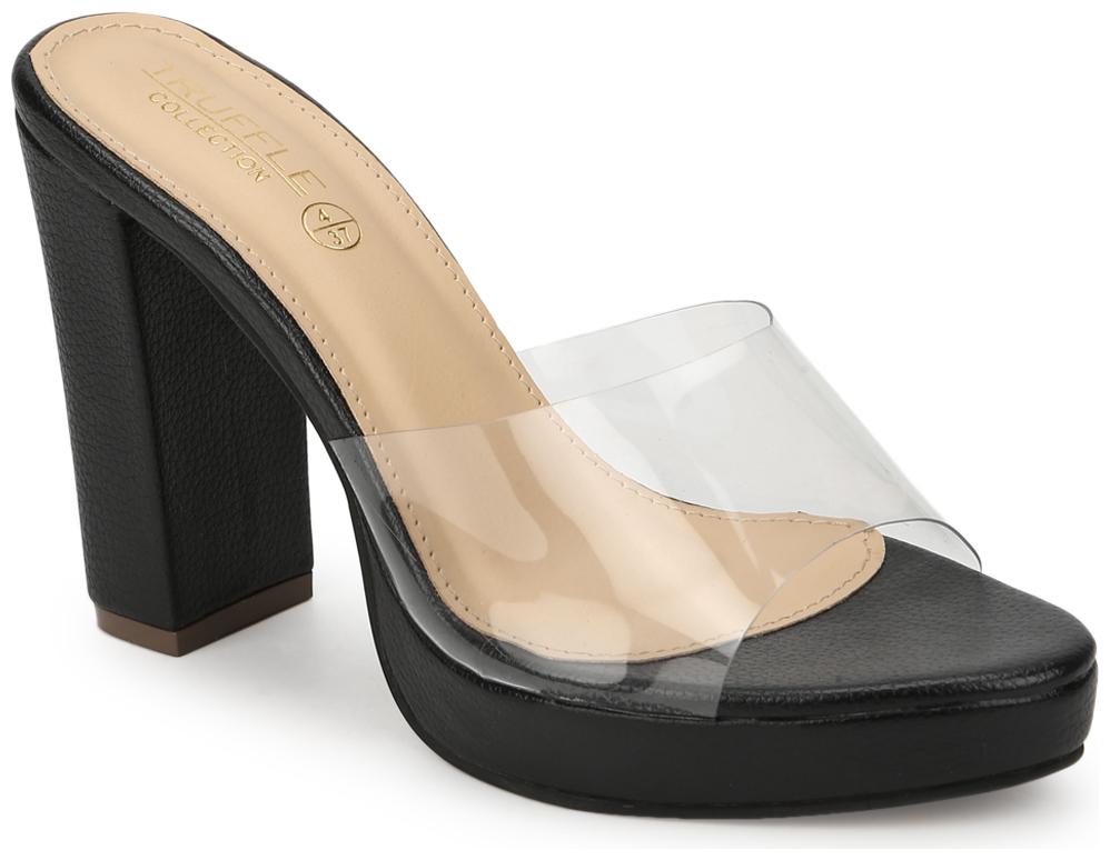 

Truffle Collection Black Perspex PU Block Heel Mules