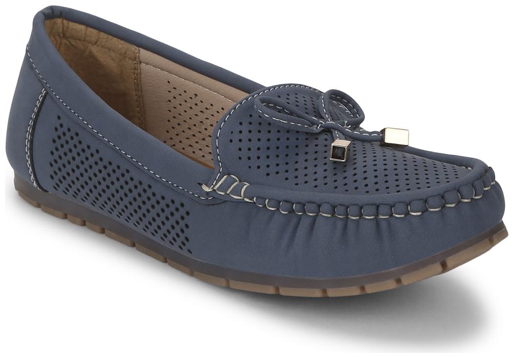 

Truffle Collection Navy Blue PU Loafers With Bow