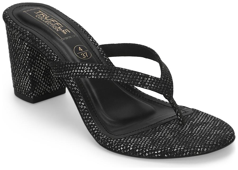 

Truffle Collection Black Snake PU Slip On High Heel Mules