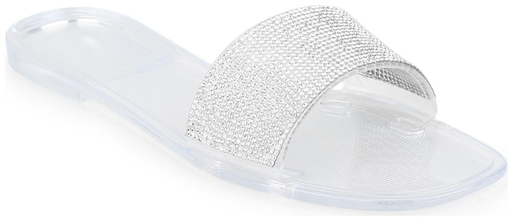 

Truffle Collection White Clear PVC Diamante Stripe Slip On Flats