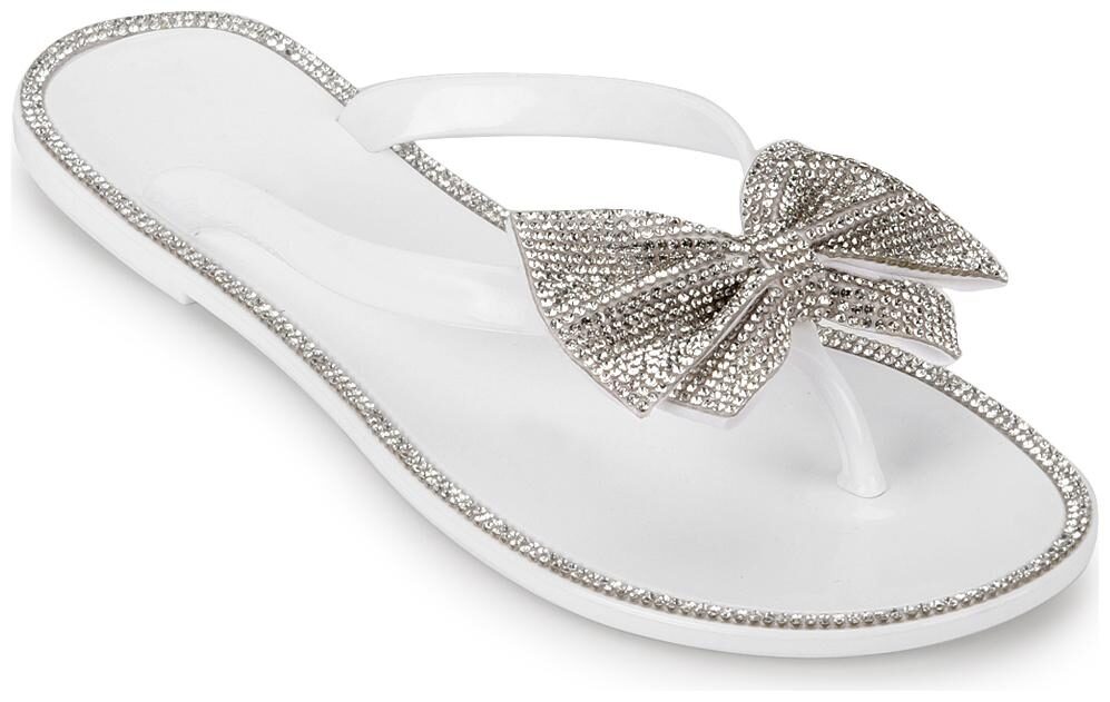 

Truffle Collection White PVC Diamante Bow Slip On Flats