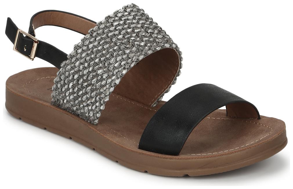 

Truffle Collection Black PU Flat Sandals With Back Strap