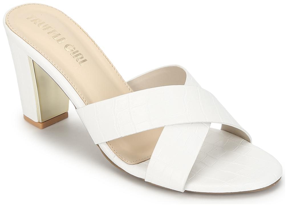 

Truffle Collection White PU Block Heel Slip On Mules