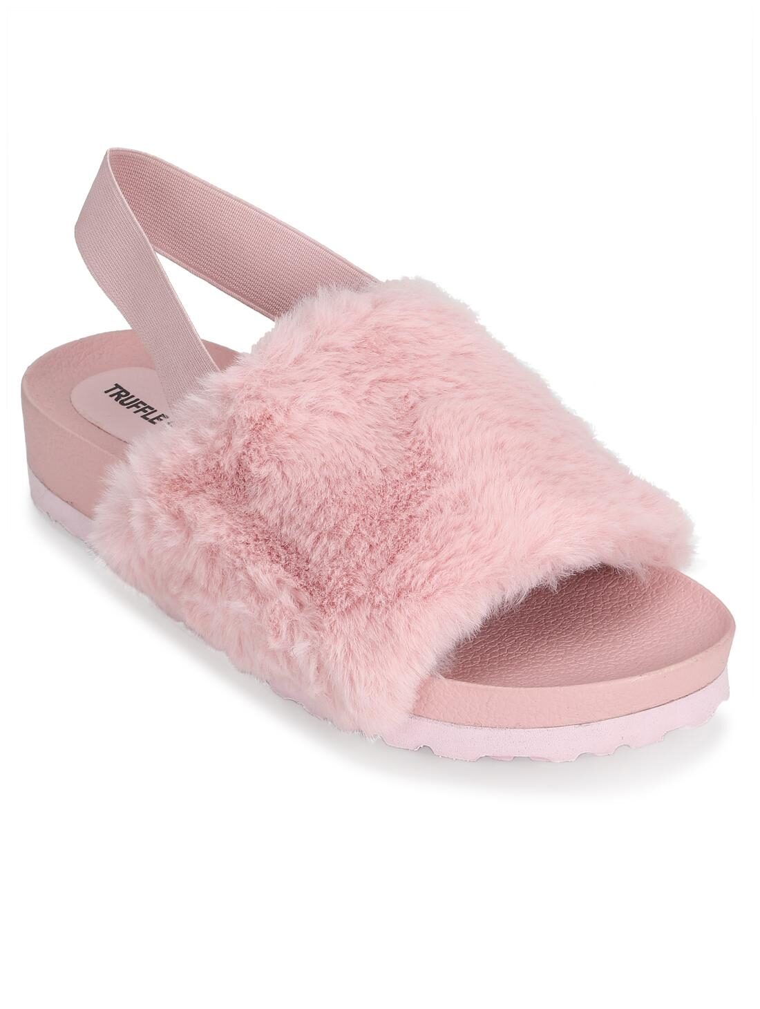 

Truffle Collection Pink Fur Slip Ons With Back Strap