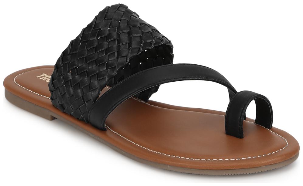 

Truffle Collection Black PU Flat Slip On Sandals