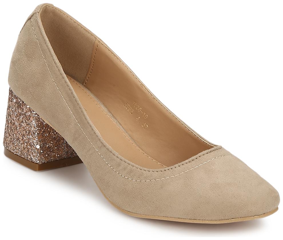 

Truffle Collection Beige Micro Glitter Block Heels