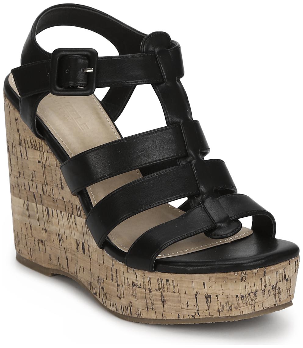 

Truffle Collection Black Pu Strapped Wedges