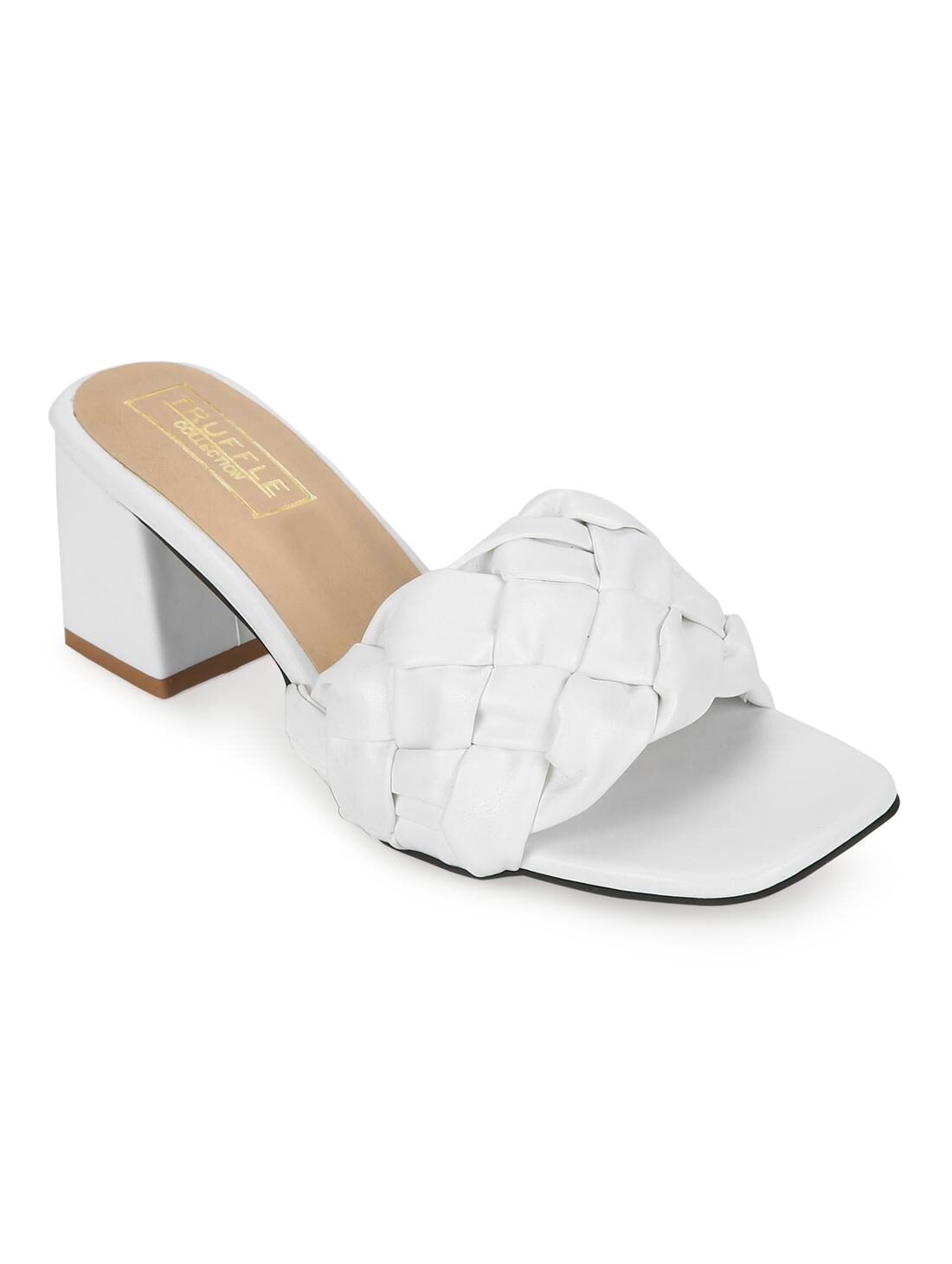 

Truffle Collection White PU Mules With Block Heels