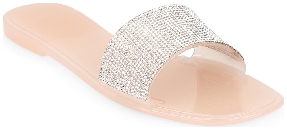 

Truffle Collection Nude PVC Diamante Stripe Slip On Flats