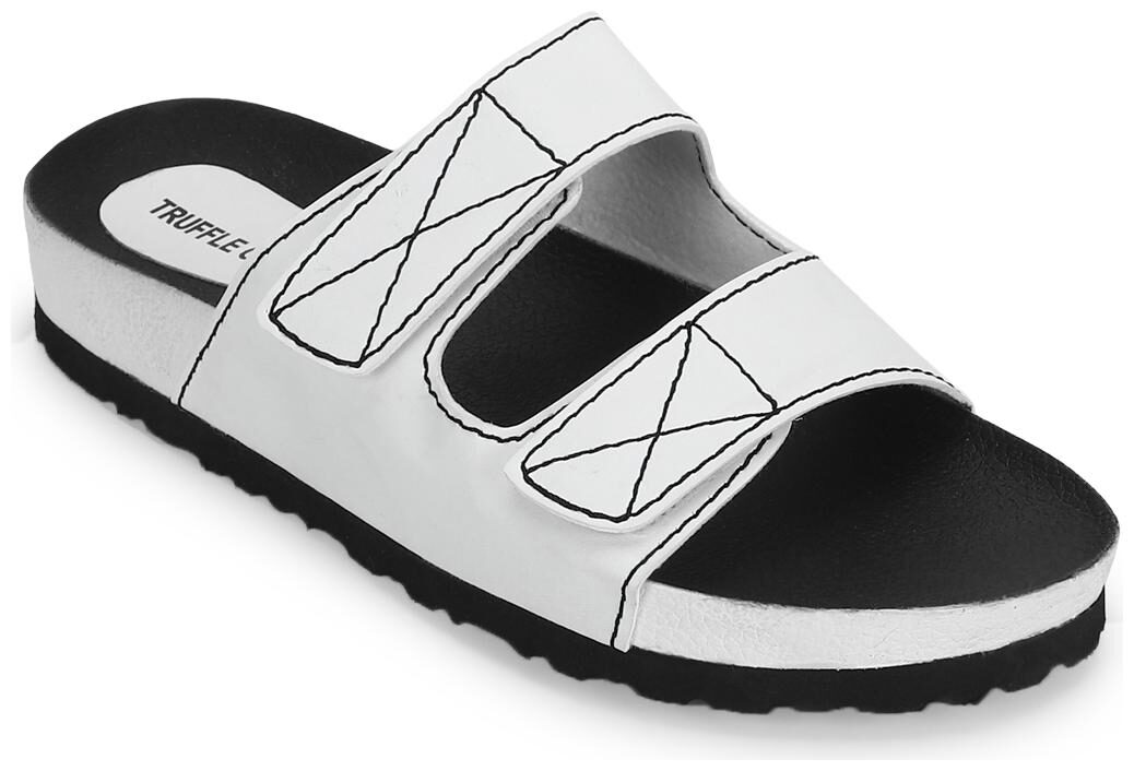 

Truffle Collection White PU Slips Ons With Front Straps