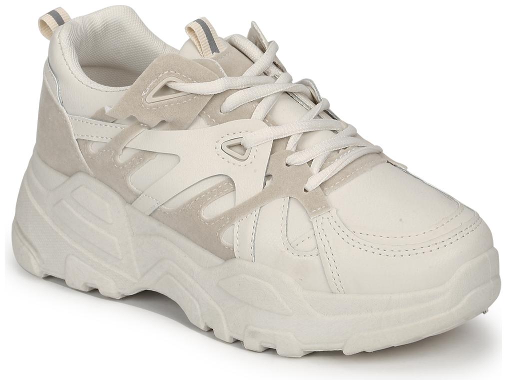 

Truffle Collection Beige PU Lace-Up Chunky Sneakers