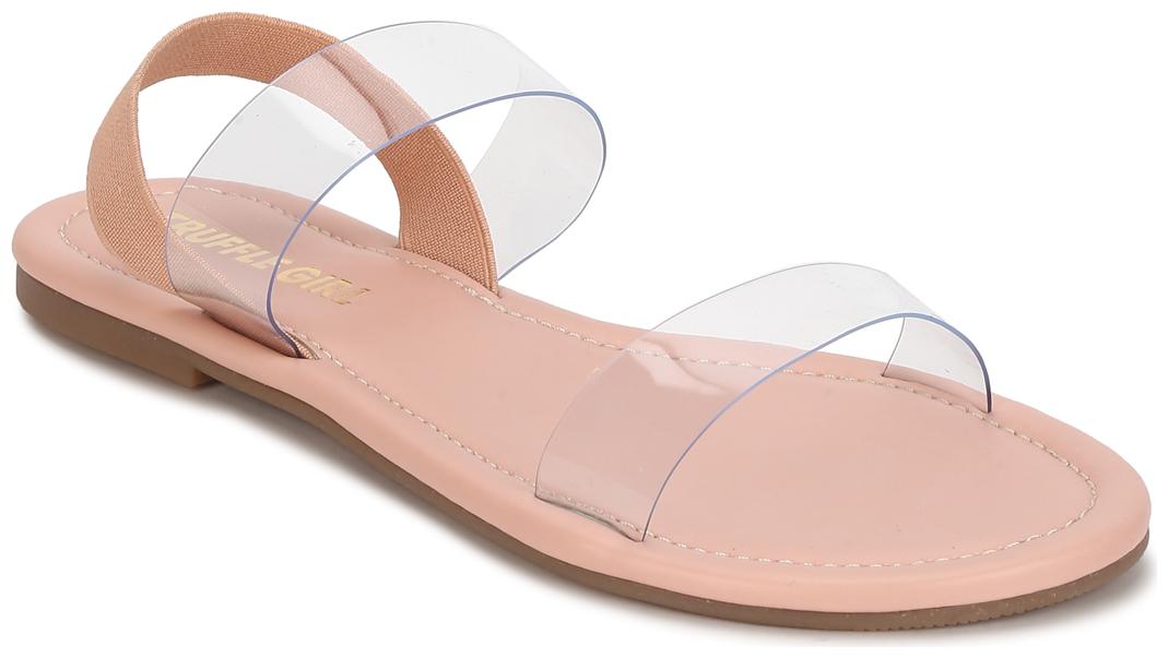 

Truffle Collection Pink Back Strap Perspex PU Slide on Flat Sandals