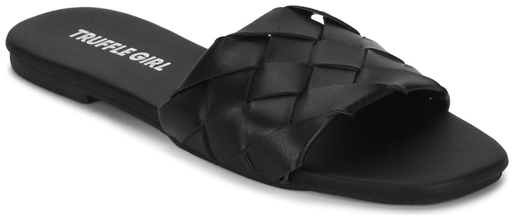 

Truffle Collection Black PU Woven Slide On Flat Sandals