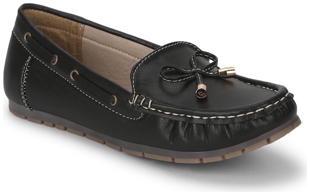 

Truffle Collection Black PU Loafers With Bow