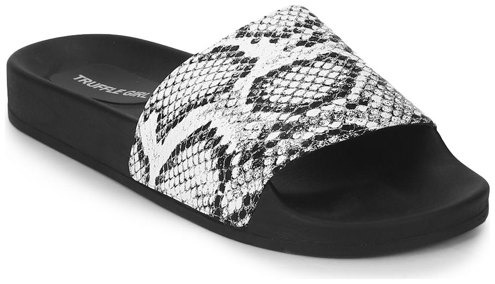 

Truffle Collection Black White PU Slides