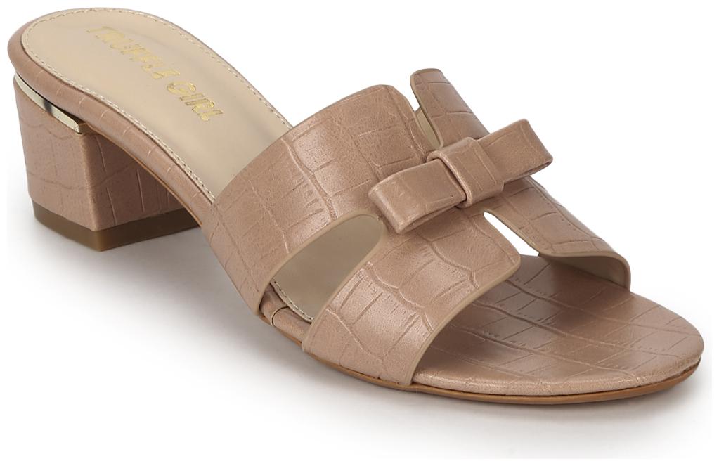 

Truffle Collection Nude PU Low Heel Croc Mules