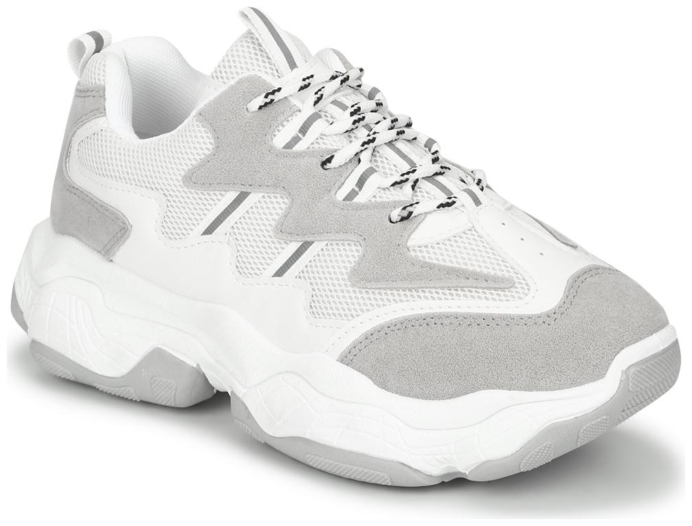 

Truffle Collection White-Grey Mesh PU Lace-Up Chunky Sneakers