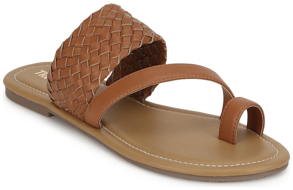

Truffle Collection Tan PU Flat Slip On Sandals