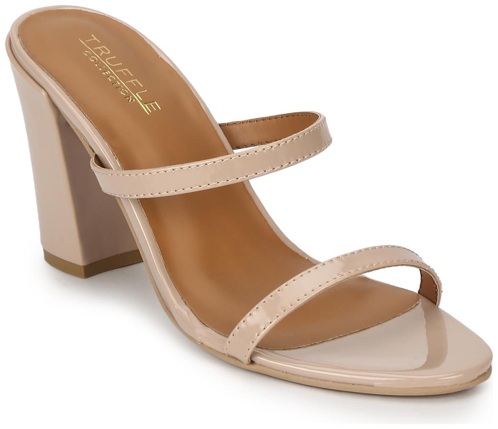 

Truffle Collection Nude Patent Block Heel Slip On Mules