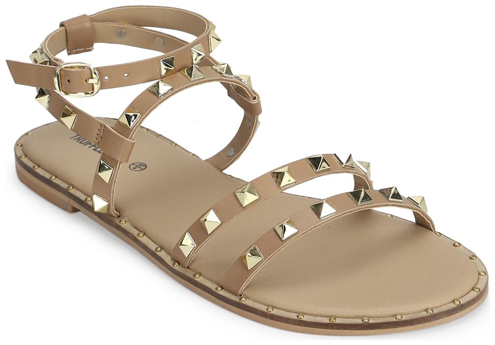 

Truffle Collection Beige PU Studded Flat Sandals