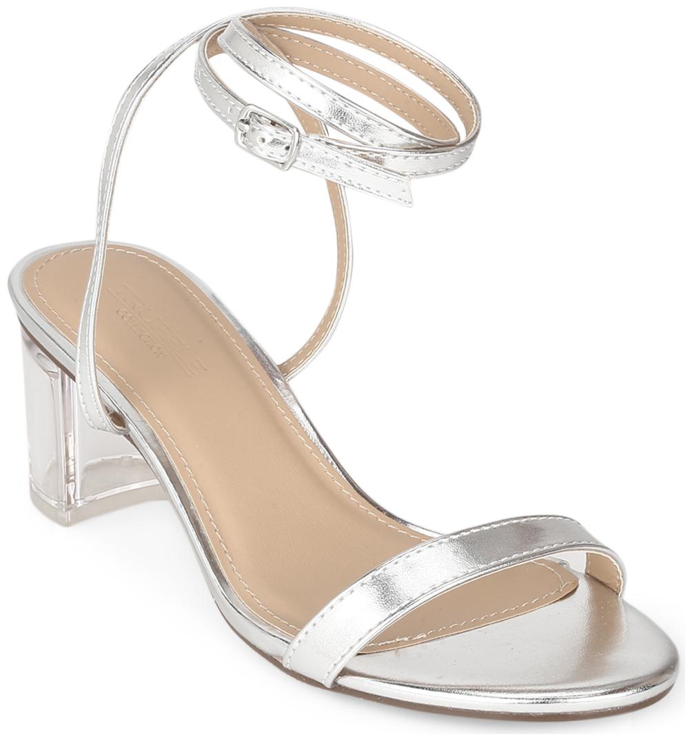 

Truffle Collection Silver PU Lace Up Mid Heels
