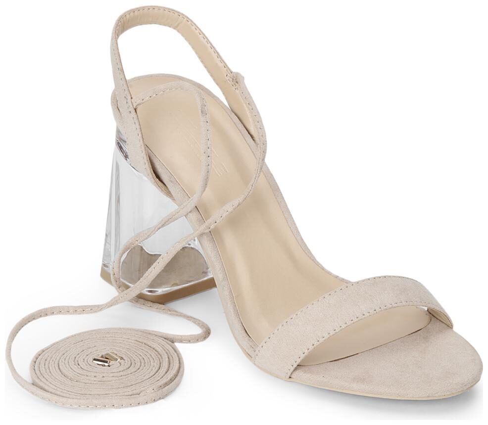 

Truffle Collection Nude Micro Perspex Block Heel Lace Up Sandals