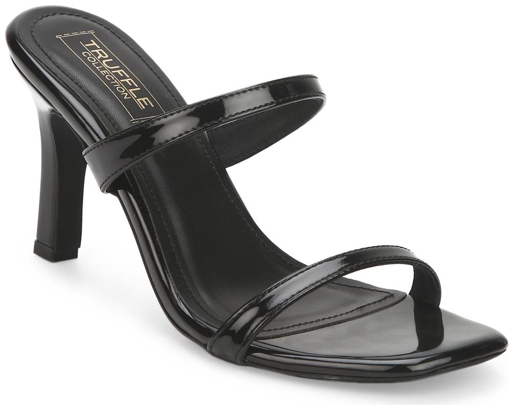 

Truffle Collection Black Patent Slim Strap High Heel Mules