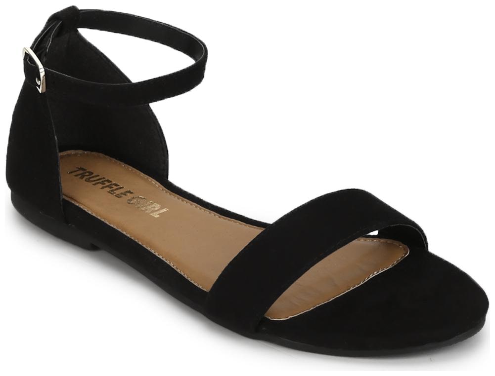 

Truffle Collection Black Suede Buckled Flat Sandals