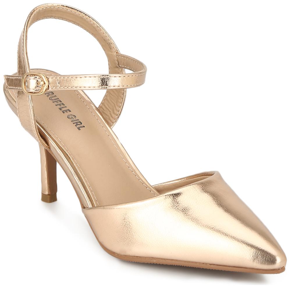 

Truffle Collection Gold Cone Pump Ankle Strap Stiletto Heels