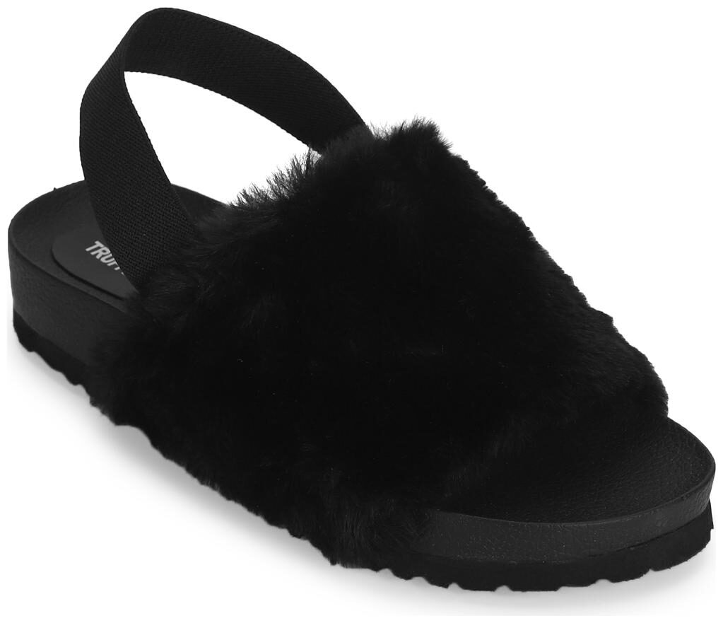 

Truffle Collection Black Fur Slip Ons With Back Strap
