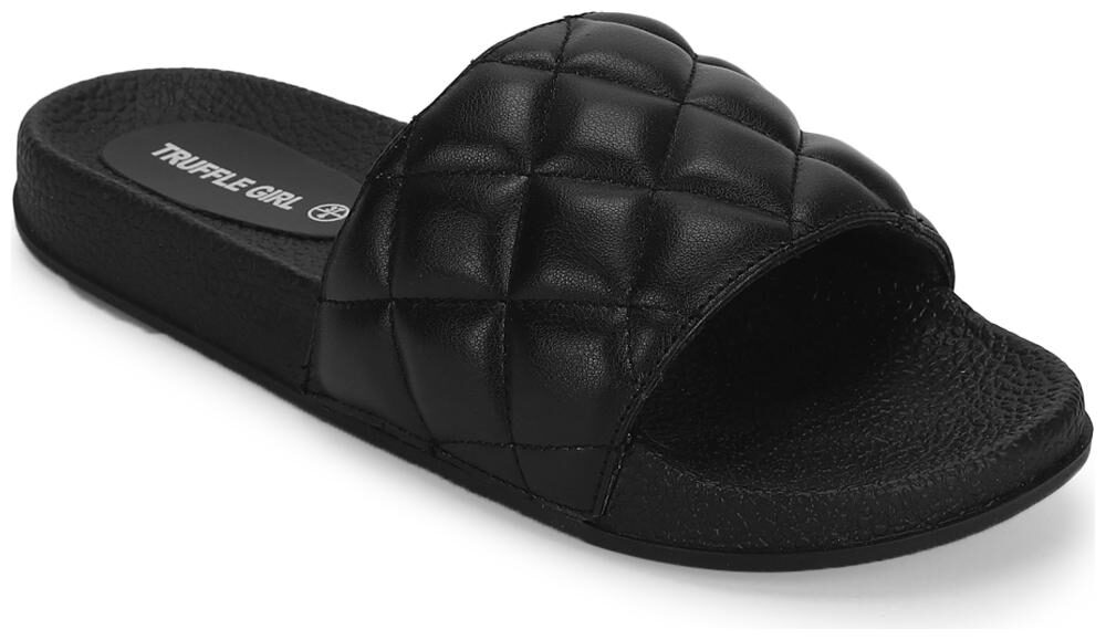 

Truffle Collection Black PU CrissCross Quilted Slip Ons