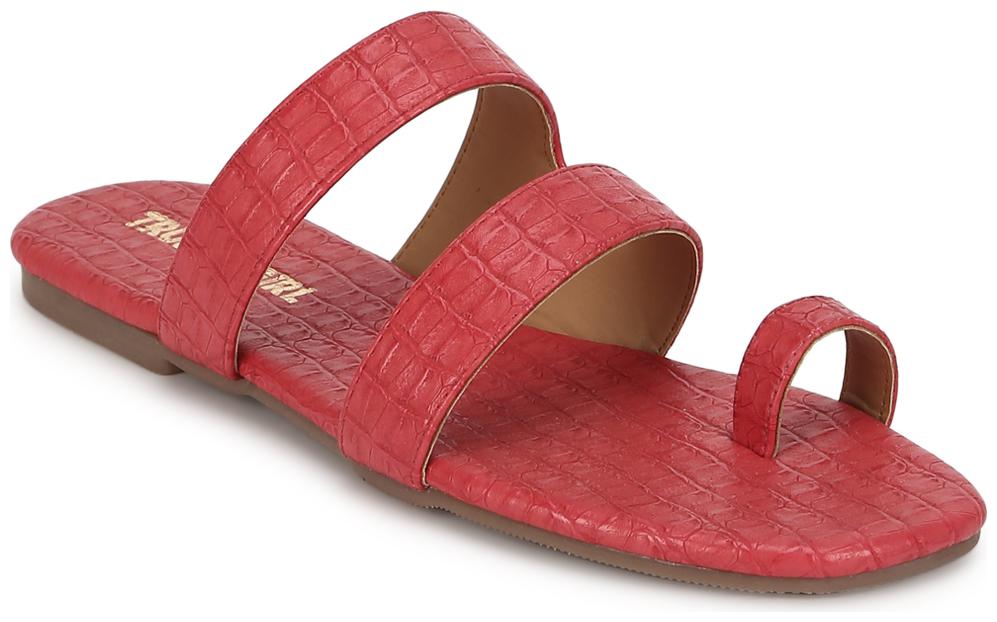 

Truffle Collection Red PU Flat Slip On Sandals