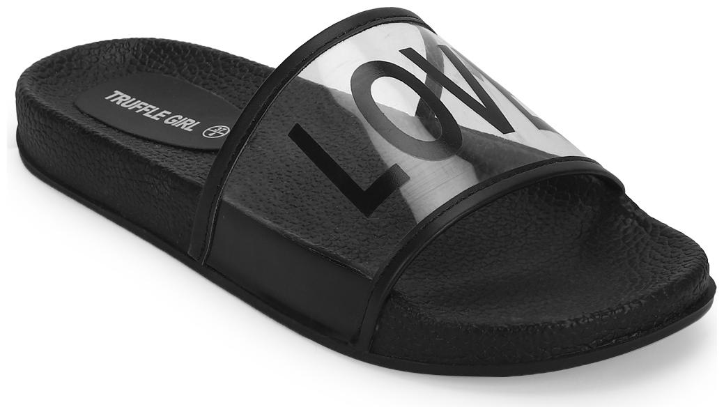 

Truffle Collection Clear Black PU Slip Ons