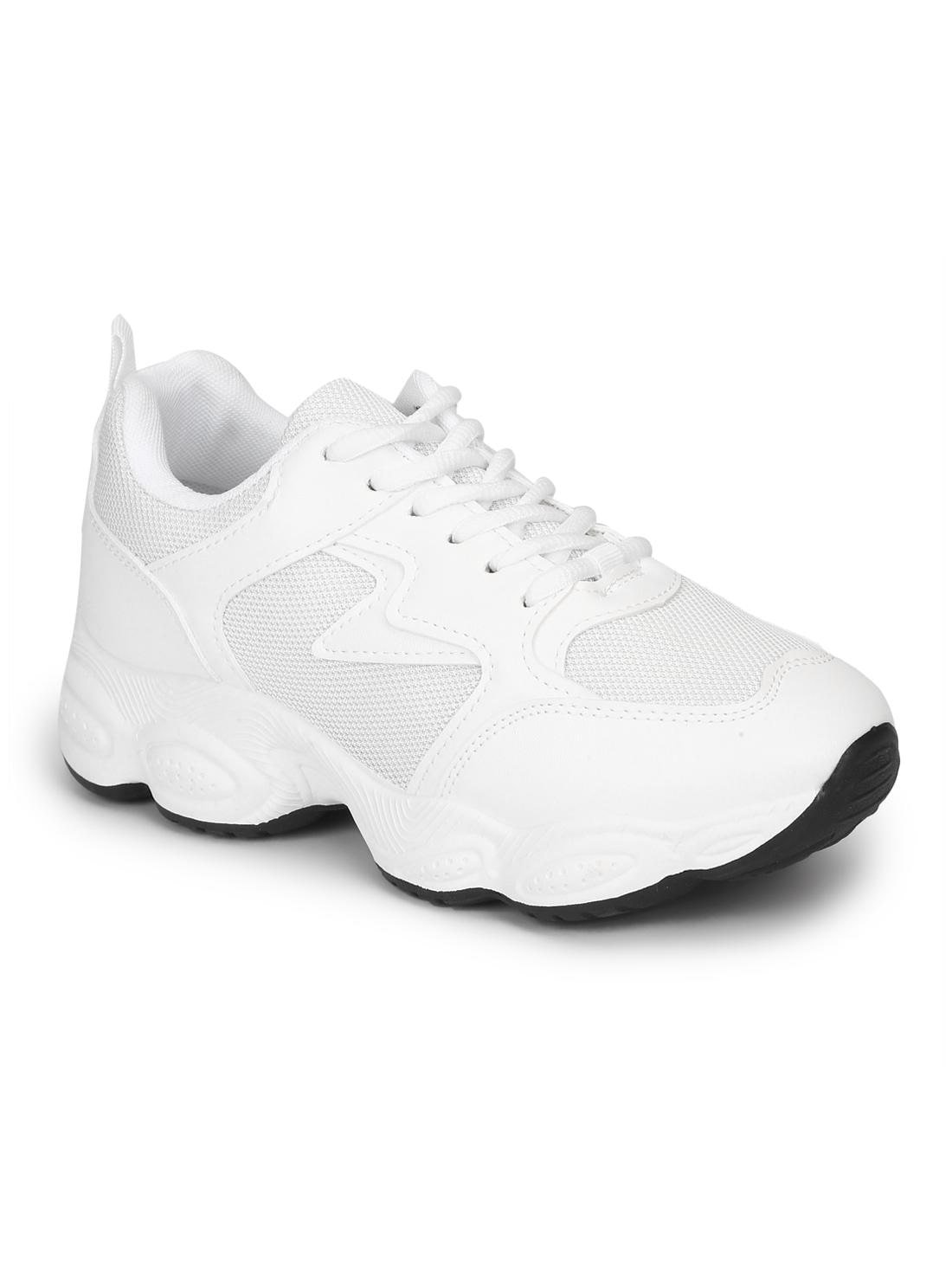 

Truffle Collection White Mesh PU Lace-Up Chunky Sneakers With Contrast Bubble Sole