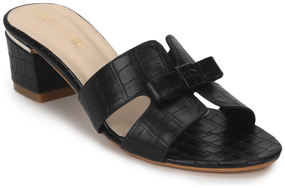 

Truffle Collection Black PU Low Heel Croc Mules