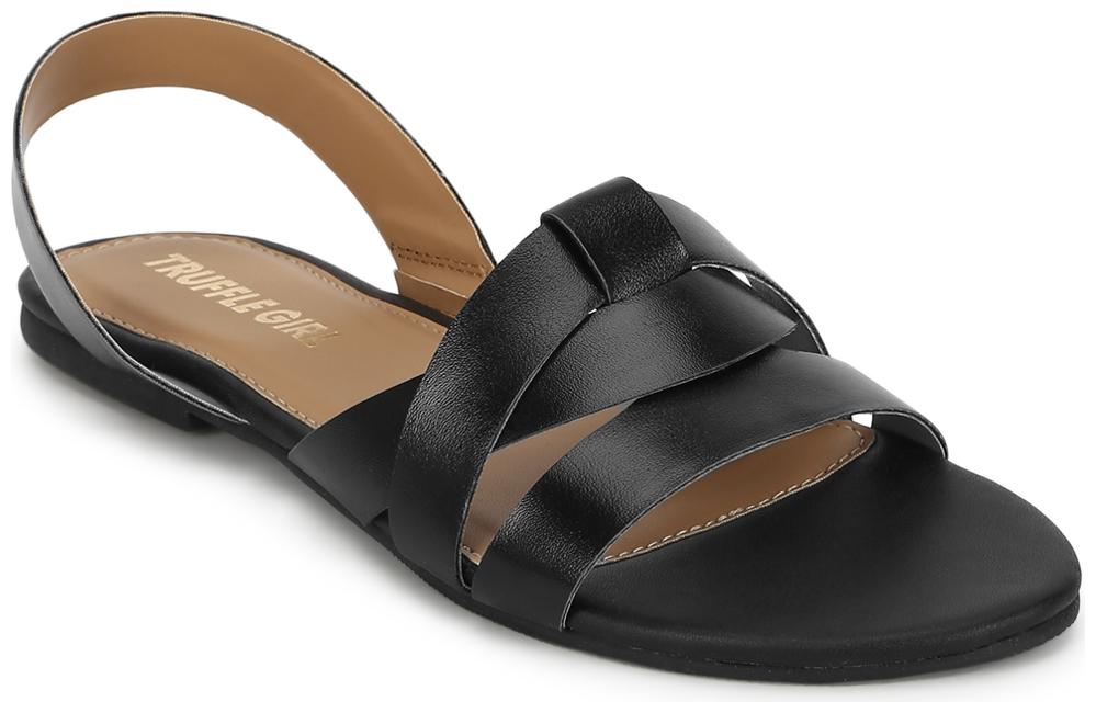 

Truffle Collection Black PU Back Strap Flat Sandals