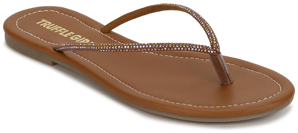 

Truffle Collection Embellished Tan PU Slip on Flat Sandals