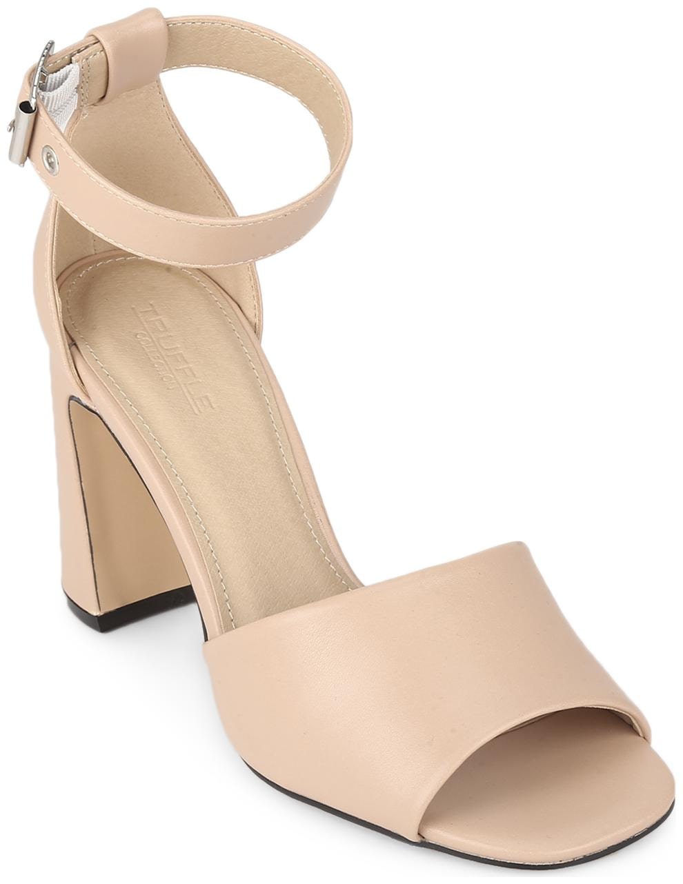 

Truffle Collection Nude PU Mid Block Heels with Buckle Strap