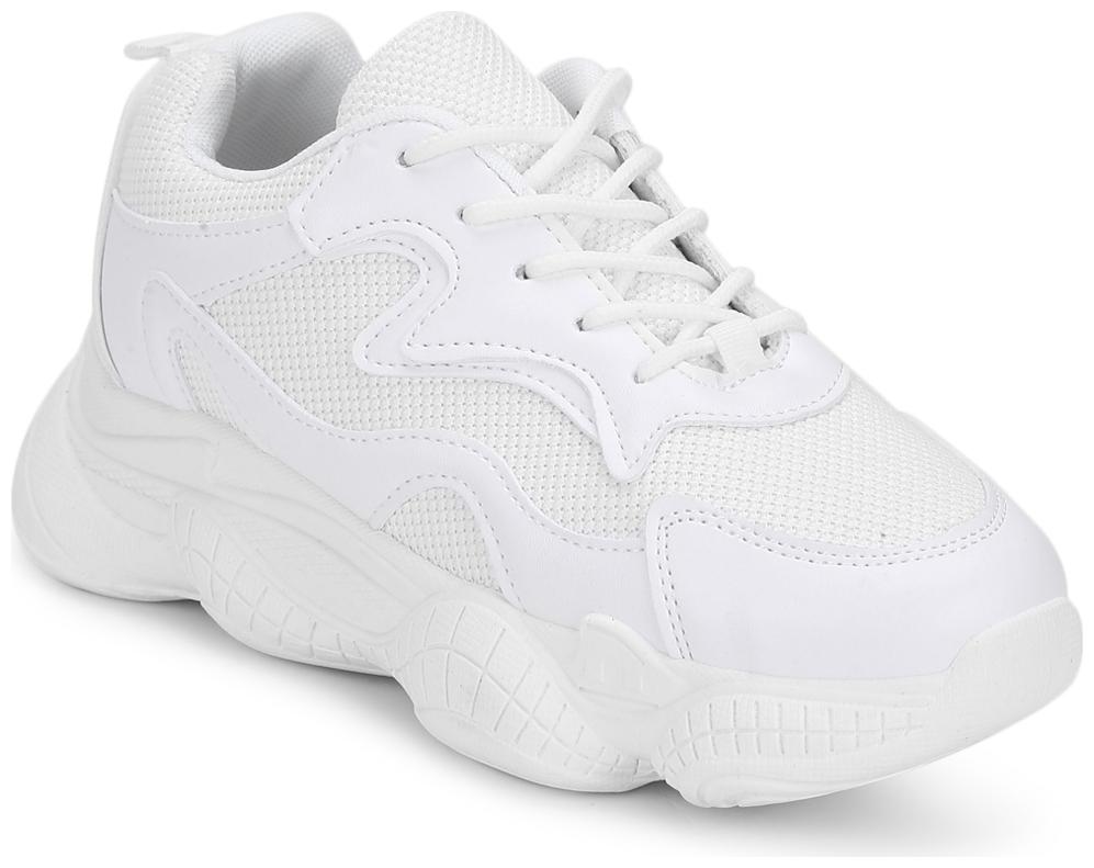 

Truffle Collection White PU Lace-Up Chunky Sneakers