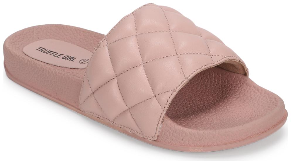 

Truffle Collection Pink PU Crisscross Quilted Slip Ons