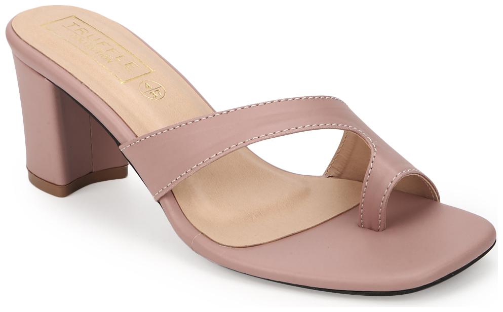 

Truffle Collection Nude PU Square Toe Block Heel Mules