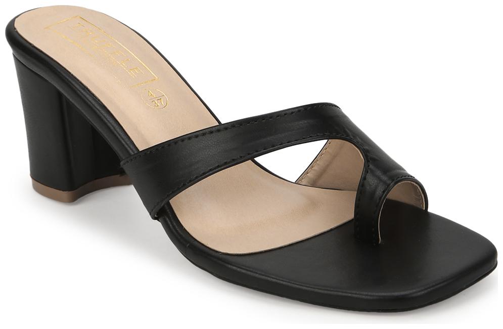

Truffle Collection Black PU Square Toe Block Heel Mules