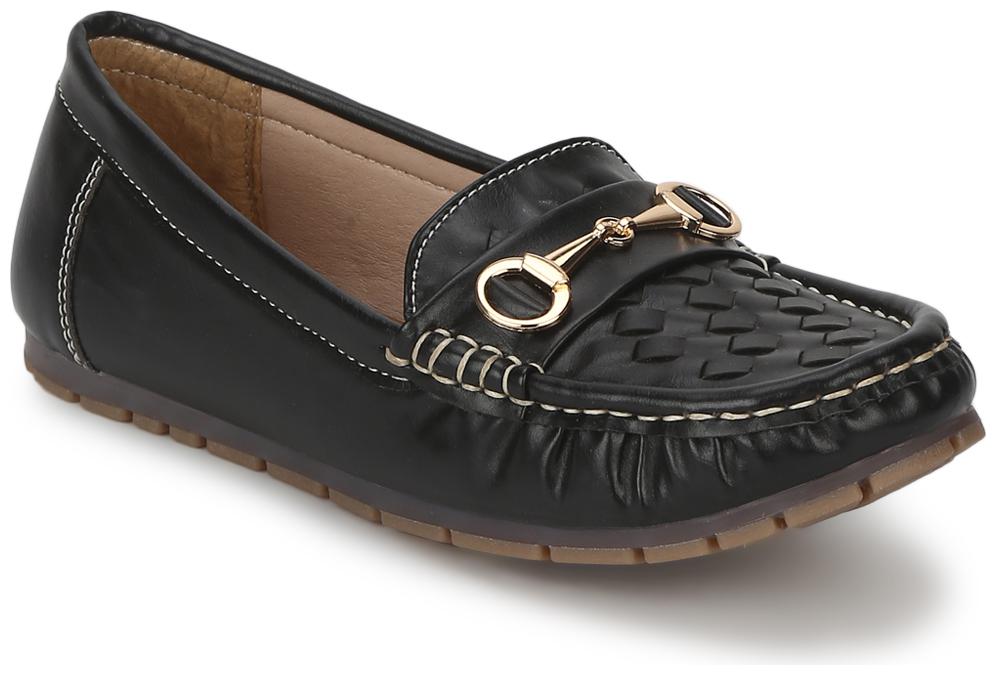 

Truffle Collection Black PU Gold Chain Loafer With Weaves